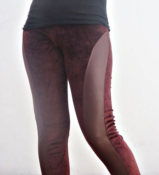 Legging Veludo com Couro Burgundy