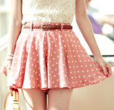 Short Saia Poá Rosa